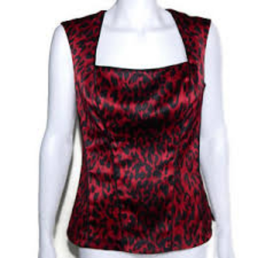 White House Black Market Corset RED leopard top